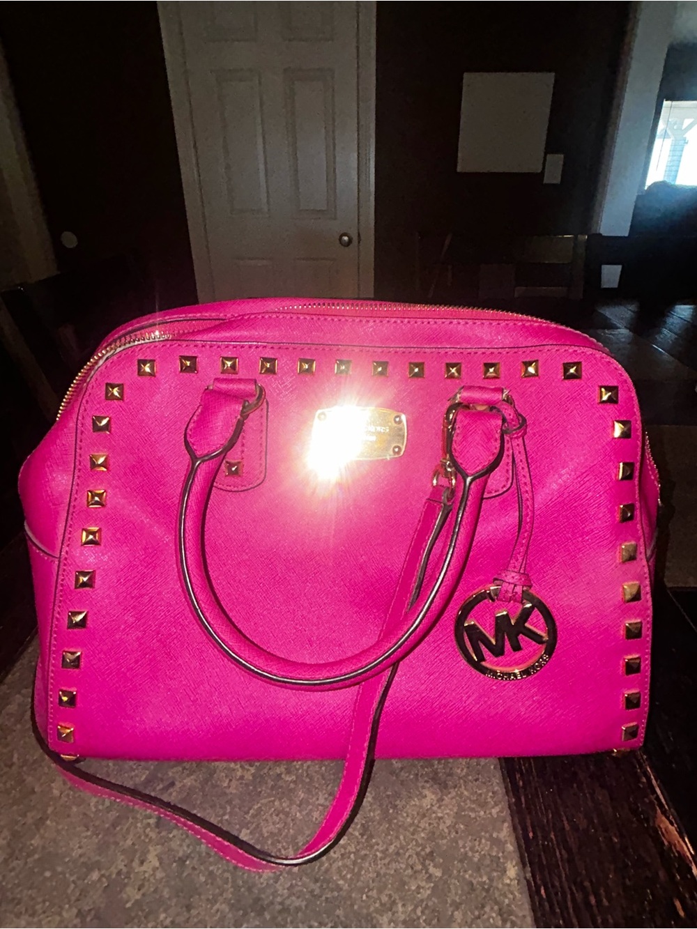 Michael Kors Hot Pink Studded Dome Satchel